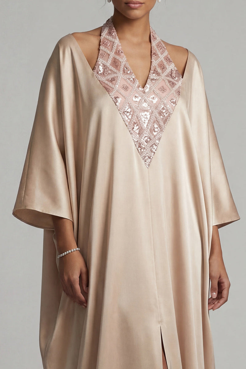 Load image into Gallery viewer, Sparkly Champagne Sequin Sheath Halter Long Formal Dress with Slit