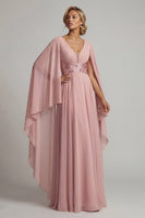 Load image into Gallery viewer, Sparkly Dusty Rose Long Sequin A Line Formal Dress with Cape