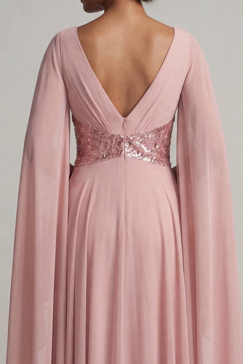 Load image into Gallery viewer, Sparkly Dusty Rose Long Sequin A Line Formal Dress with Cape