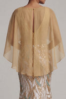 Load image into Gallery viewer, Sparkly Champagne Mermaid Sequin 3D Flower Long Formal Dress with Cape