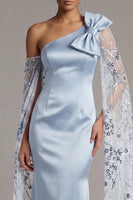 Load image into Gallery viewer, Floral Sky Blue Mermaid Long Sequin Formal Dress with Cape