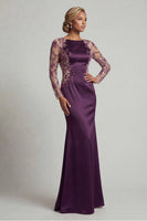 Load image into Gallery viewer, Floral Dark Purple Mermaid Long Sequin Bateau Neck Formal Dress