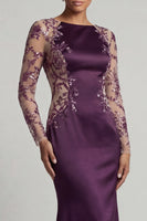 Load image into Gallery viewer, Floral Dark Purple Mermaid Long Sequin Bateau Neck Formal Dress