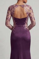 Load image into Gallery viewer, Floral Dark Purple Mermaid Long Sequin Bateau Neck Formal Dress
