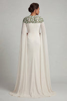 Load image into Gallery viewer, Floral Ivory Round Neck Mermaid Long Formal Dress with Cape