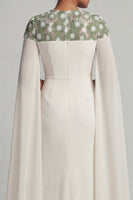 Load image into Gallery viewer, Floral Ivory Round Neck Mermaid Long Formal Dress with Cape