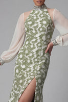 Load image into Gallery viewer, Floral Long Green High Neck Mermaid Formal Dress with Slit