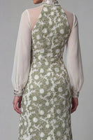 Load image into Gallery viewer, Floral Long Green High Neck Mermaid Formal Dress with Slit