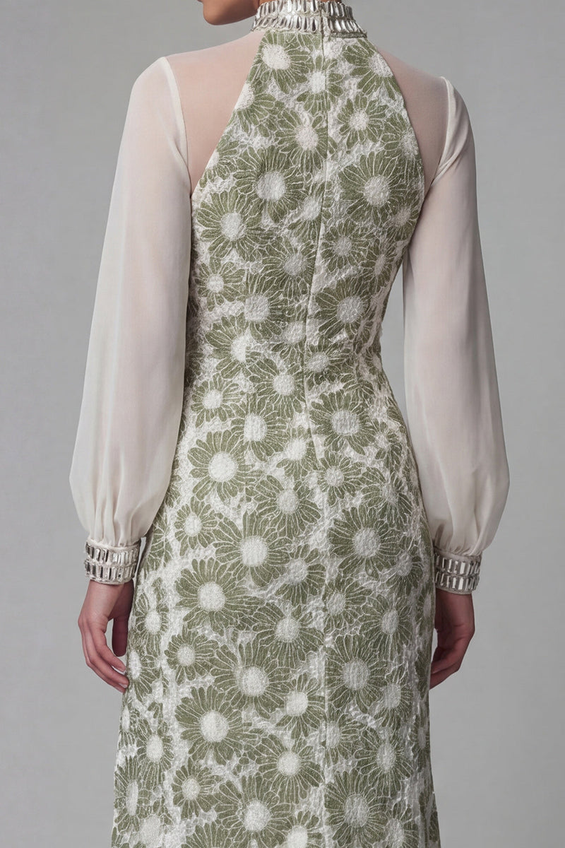 Load image into Gallery viewer, Floral Long Green High Neck Mermaid Formal Dress with Slit