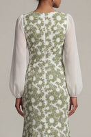 Load image into Gallery viewer, Floral Green Mermaid Long Sleeves Formal Dress with Slit