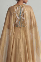 Load image into Gallery viewer, Sparkly Champagne A Line Sequin Long Formal Dress with Cape