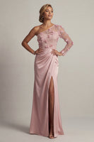 Load image into Gallery viewer, Dusty Rose Ruched Mermaid Long Floral Formal Dress with Slit
