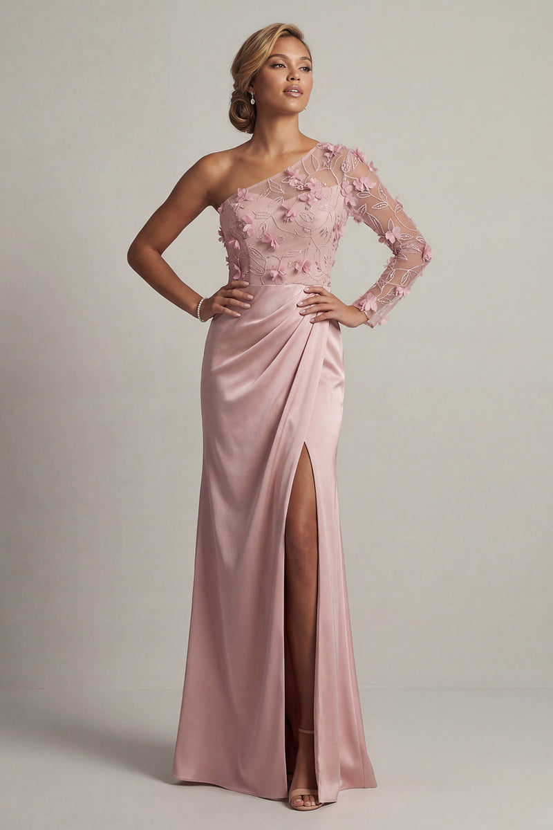 Load image into Gallery viewer, Dusty Rose Ruched Mermaid Long Floral Formal Dress with Slit