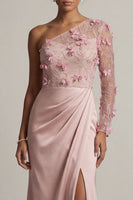 Load image into Gallery viewer, Dusty Rose Ruched Mermaid Long Floral Formal Dress with Slit