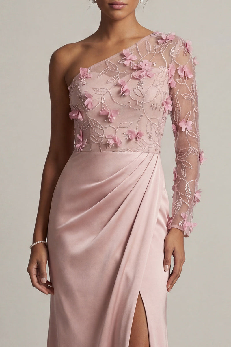 Load image into Gallery viewer, Dusty Rose Ruched Mermaid Long Floral Formal Dress with Slit