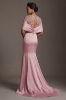 Load image into Gallery viewer, Floral Pink Round Neck Mermaid Long Formal Dress