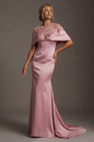 Load image into Gallery viewer, Floral Pink Round Neck Mermaid Long Formal Dress