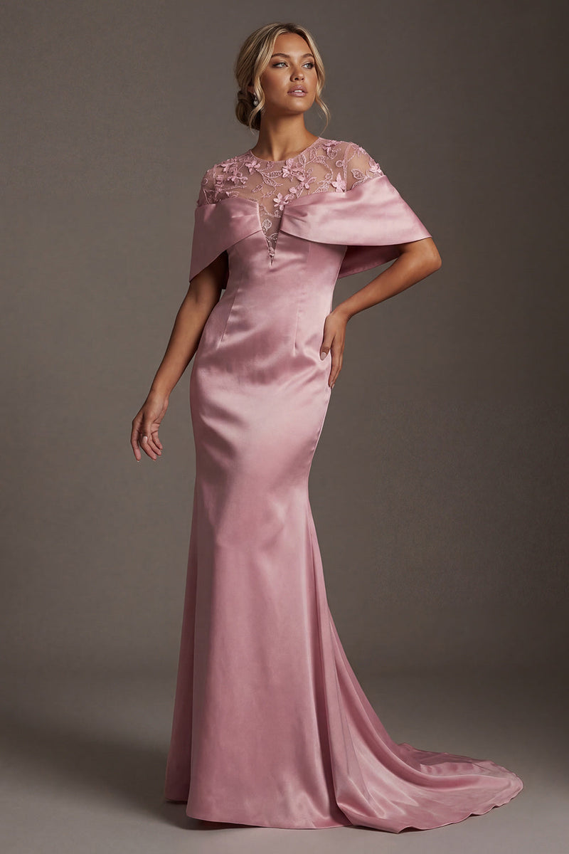 Load image into Gallery viewer, Floral Pink Round Neck Mermaid Long Formal Dress