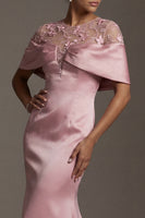 Load image into Gallery viewer, Floral Pink Round Neck Mermaid Long Formal Dress