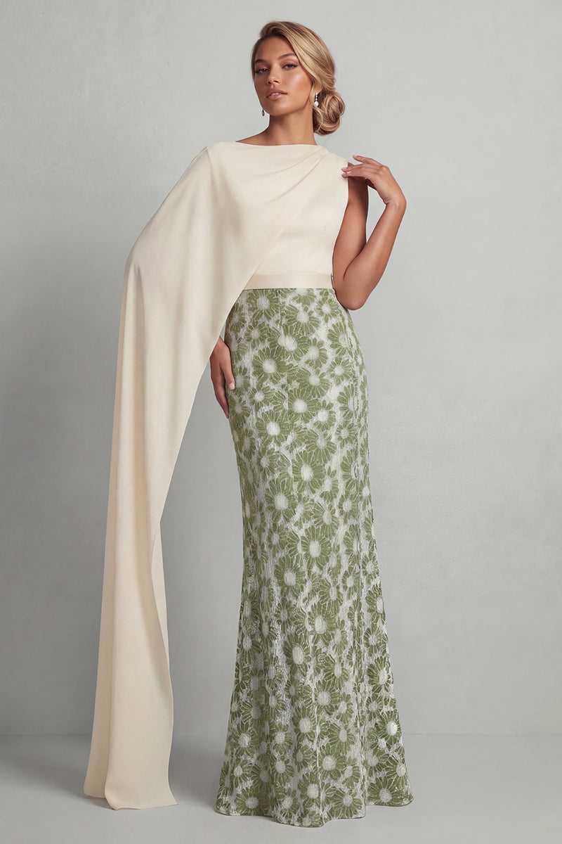 Load image into Gallery viewer, Green Mermaid Floral Long Formal Dress with Side Cape