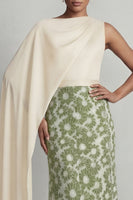 Load image into Gallery viewer, Green Mermaid Floral Long Formal Dress with Side Cape