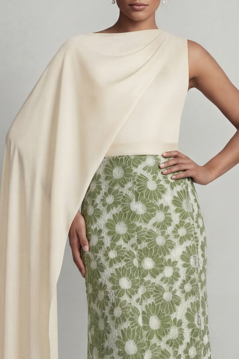 Load image into Gallery viewer, Green Mermaid Floral Long Formal Dress with Side Cape