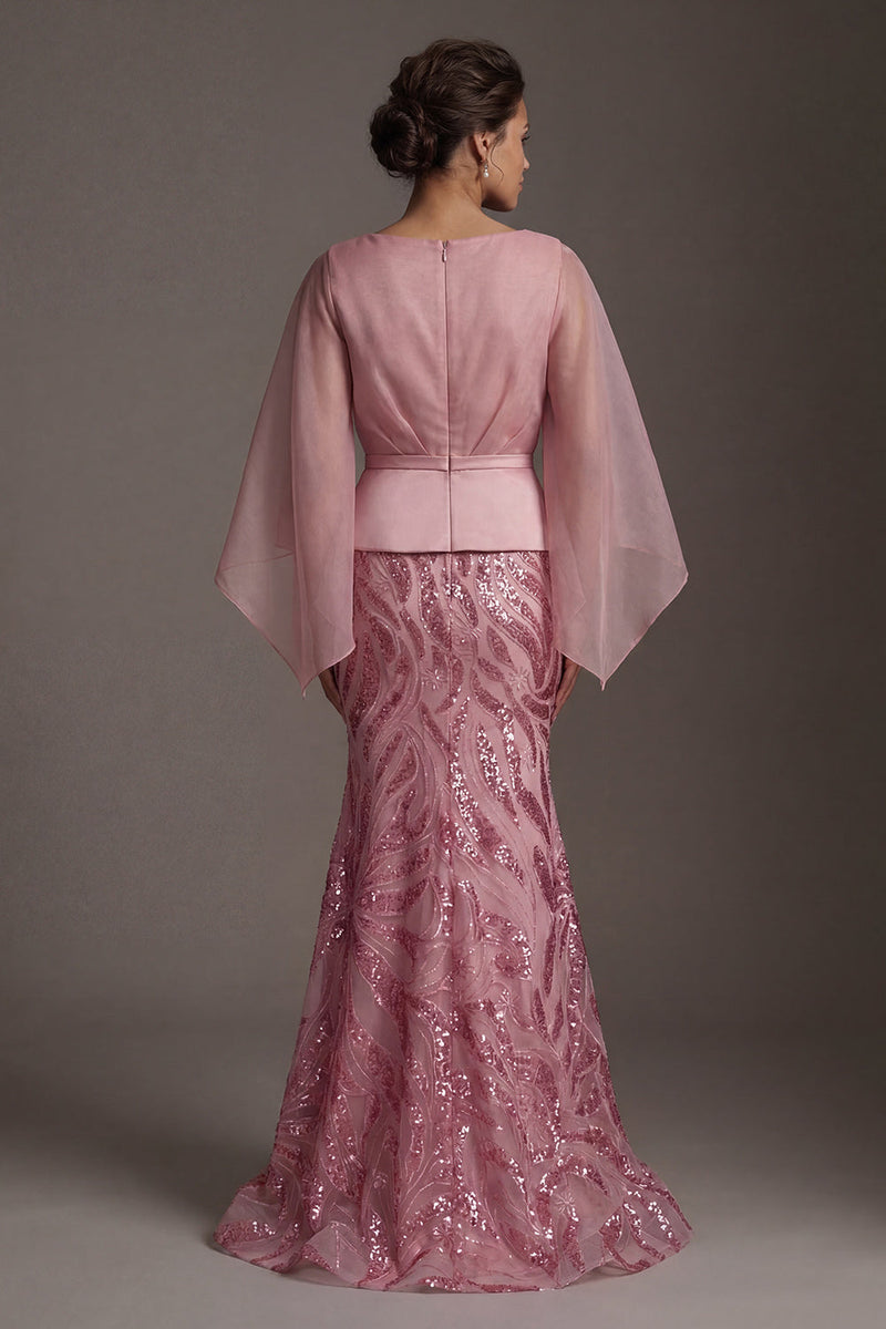 Load image into Gallery viewer, Sparkly Pink Mermaid Flare Sleeves Long Sequin Formal Dress