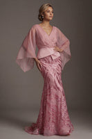 Load image into Gallery viewer, Sparkly Pink Mermaid Flare Sleeves Long Sequin Formal Dress