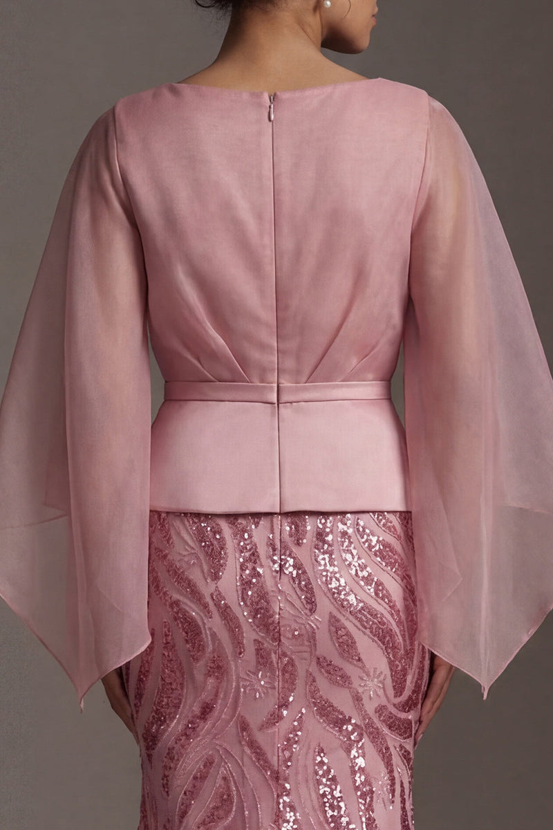 Load image into Gallery viewer, Sparkly Pink Mermaid Flare Sleeves Long Sequin Formal Dress