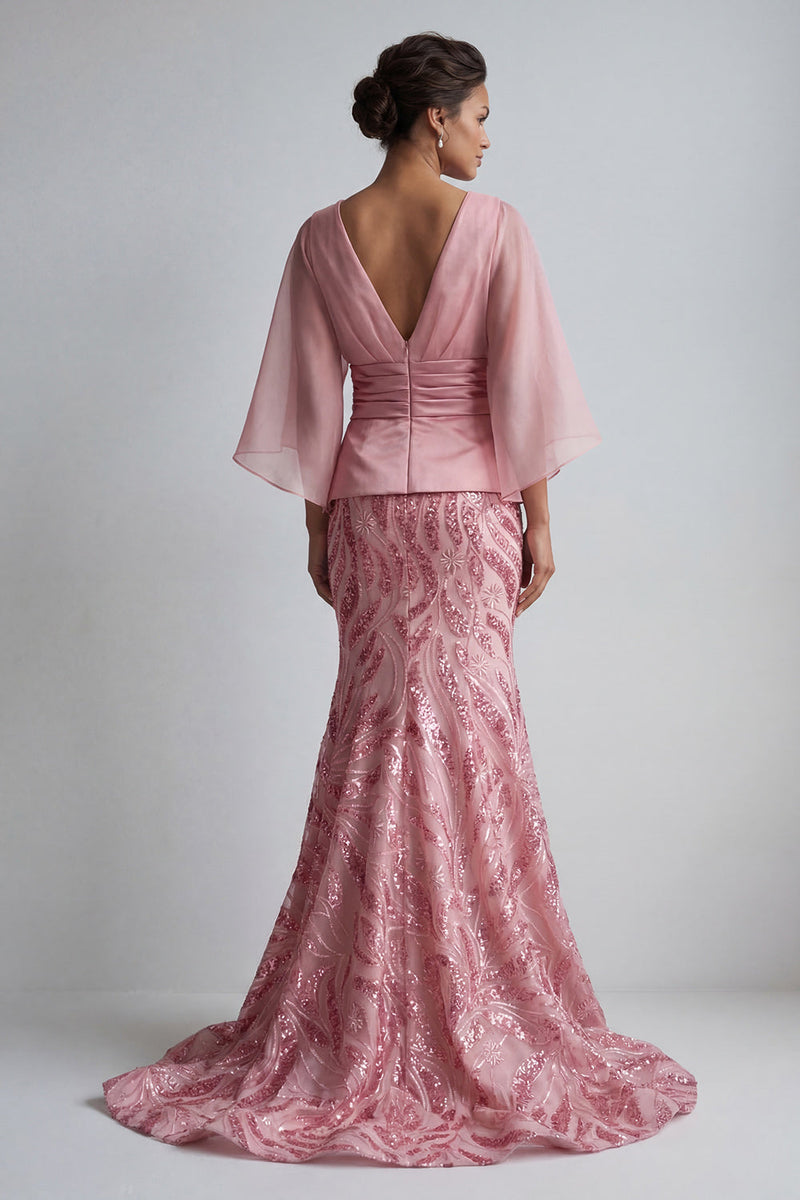 Load image into Gallery viewer, Sparkly Pink Sequin Mermaid Long Ruched Formal Dress