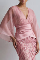 Load image into Gallery viewer, Sparkly Pink Sequin Mermaid Long Ruched Formal Dress