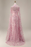 Load image into Gallery viewer, Pink Floral Ruched Mermaid Long Formal Dress with Cape