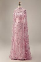 Load image into Gallery viewer, Pink Floral Ruched Mermaid Long Formal Dress with Cape