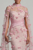 Load image into Gallery viewer, Pink Floral Ruched Mermaid Long Formal Dress with Cape