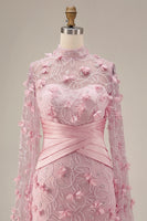 Load image into Gallery viewer, Pink Floral Ruched Mermaid Long Formal Dress with Cape