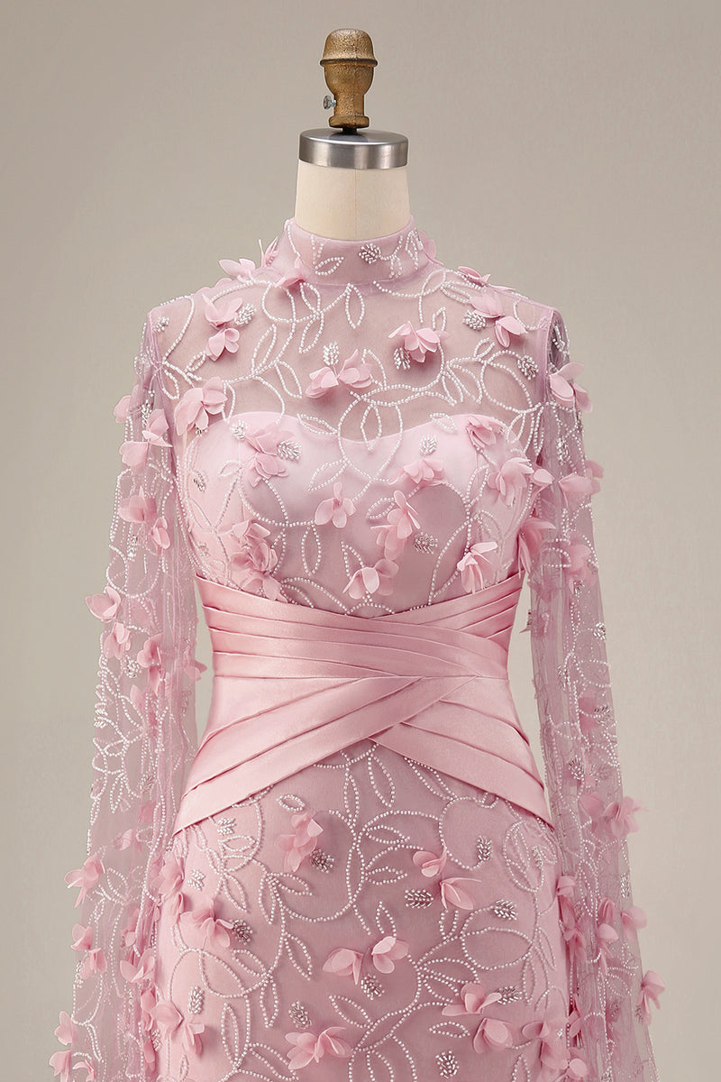Load image into Gallery viewer, Pink Floral Ruched Mermaid Long Formal Dress with Cape