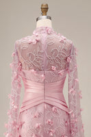 Load image into Gallery viewer, Pink Floral Ruched Mermaid Long Formal Dress with Cape