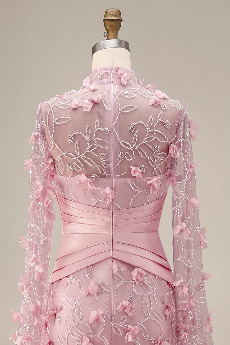 Load image into Gallery viewer, Pink Floral Ruched Mermaid Long Formal Dress with Cape
