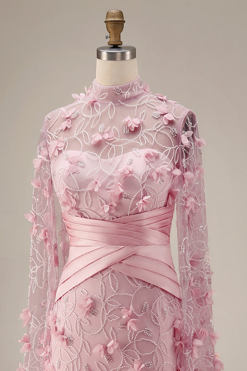 Load image into Gallery viewer, Pink Floral Ruched Mermaid Long Formal Dress with Cape