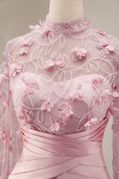 Load image into Gallery viewer, Pink Floral Ruched Mermaid Long Formal Dress with Cape