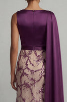 Load image into Gallery viewer, Sparkly Dark Purple Beaded Mermaid Long Formal Dress with Side Cape