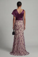 Load image into Gallery viewer, Sparkly Dark Purple V-Neck Mermaid Long Beaded Formal Dress