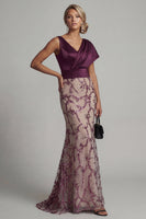 Load image into Gallery viewer, Sparkly Dark Purple V-Neck Mermaid Long Beaded Formal Dress