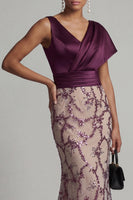Load image into Gallery viewer, Sparkly Dark Purple V-Neck Mermaid Long Beaded Formal Dress