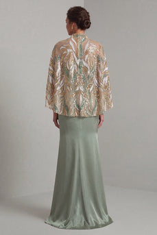 Sparkly Light Green Sequin Long Mermaid Formal Dress with Cape