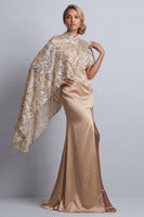 Load image into Gallery viewer, Sparkly Champagne Mermaid Beaded Long Formal Dress with Cape