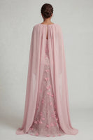 Load image into Gallery viewer, Pink Floral Ruched Strapless Mermaid Long Formal Dress with Shawl