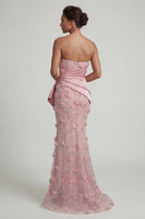 Load image into Gallery viewer, Pink Floral Ruched Strapless Mermaid Long Formal Dress with Shawl