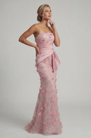 Load image into Gallery viewer, Pink Floral Ruched Strapless Mermaid Long Formal Dress with Shawl