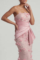 Load image into Gallery viewer, Pink Floral Ruched Strapless Mermaid Long Formal Dress with Shawl